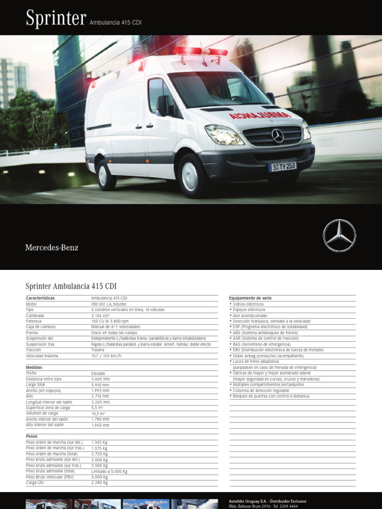Ambulancia Sprinter 415 CDI: Especificaciones y Equipamiento | PDF ...