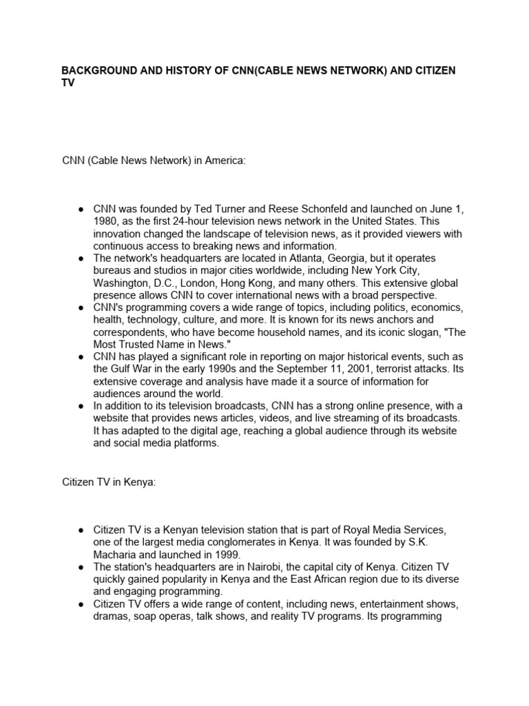 Background and history of cnn cable news network and citizen tv pdf