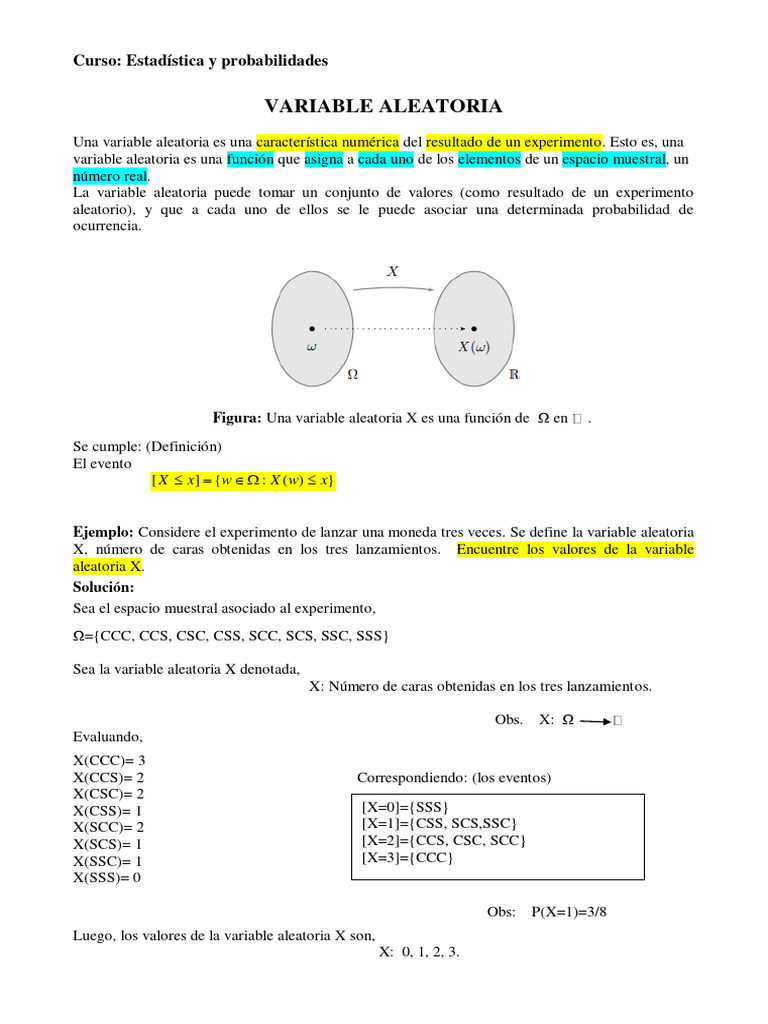 SEM4 - CLASE Variable Aleatoria, Distrib Probab Variable Discreta | PDF ...
