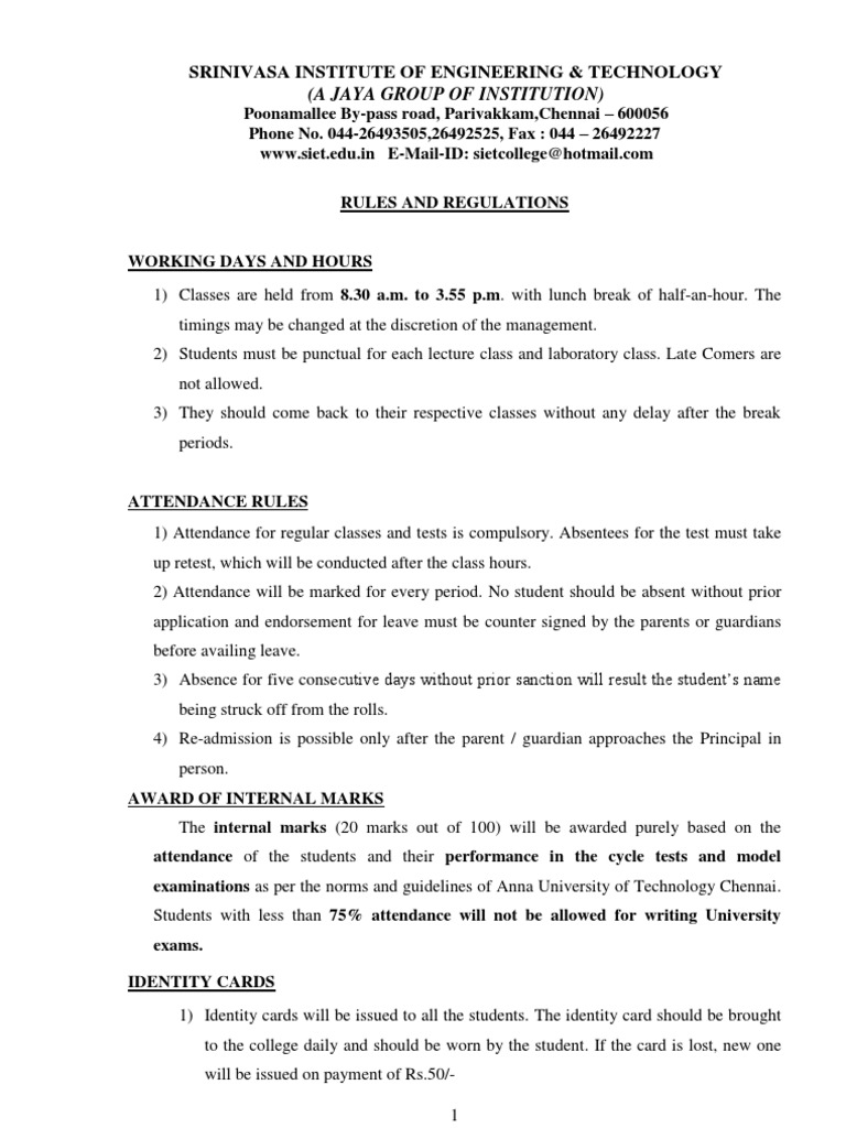 College Rules Regulations PDF Clothing Business