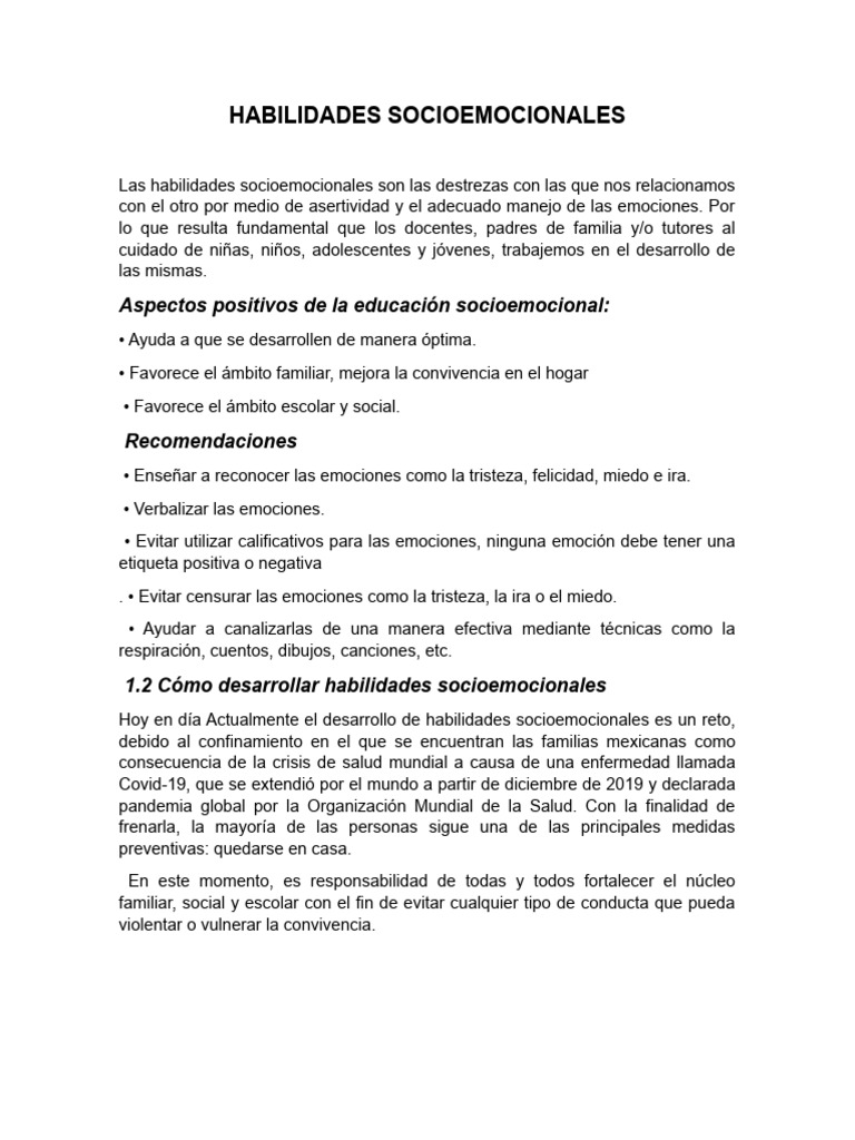 Desarrollo de Habilidades Socioemocionales | PDF | Las emociones ...