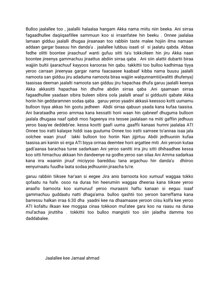 Jaalalli Dhugaa: Bulloo Jaalallee | PDF