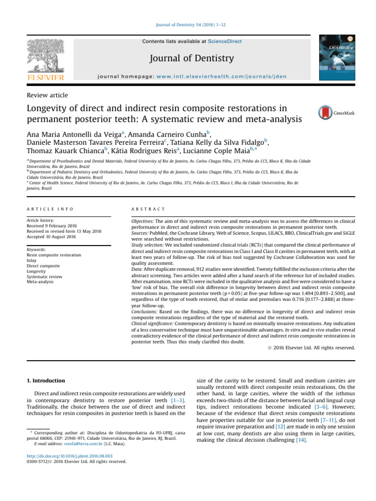 Longevity of Resin Composite Restorations | PDF | Dental Composite ...