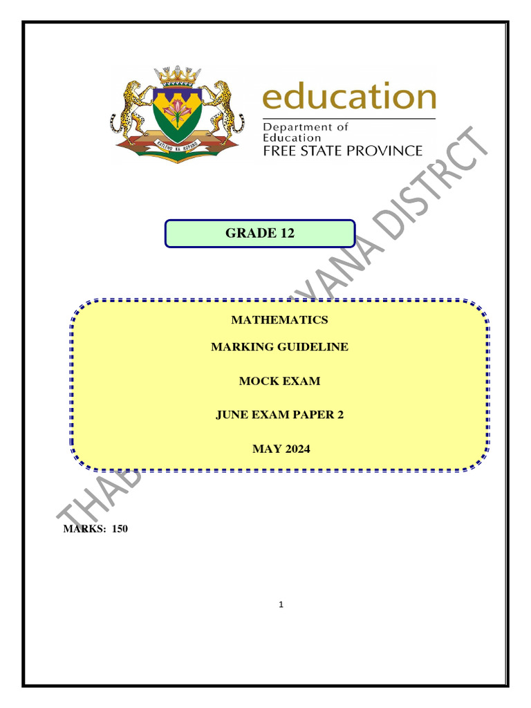 Grade 12 Mock Exam Marking Guideline Paper 2 P | PDF | Mathematics ...