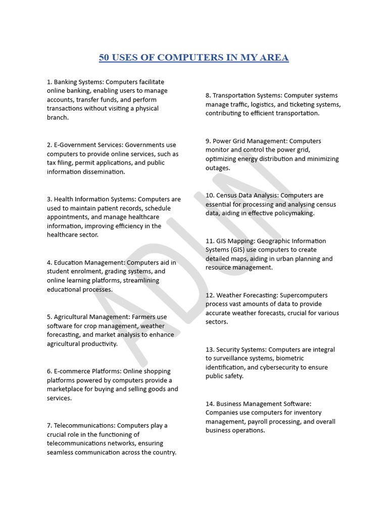50 Practical Uses of Computers Today | PDF | Automation | Simulation