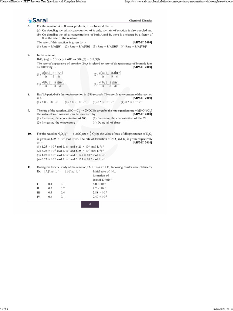 Chemical Kinetics - NEET Previous Year Questions With Complete ...