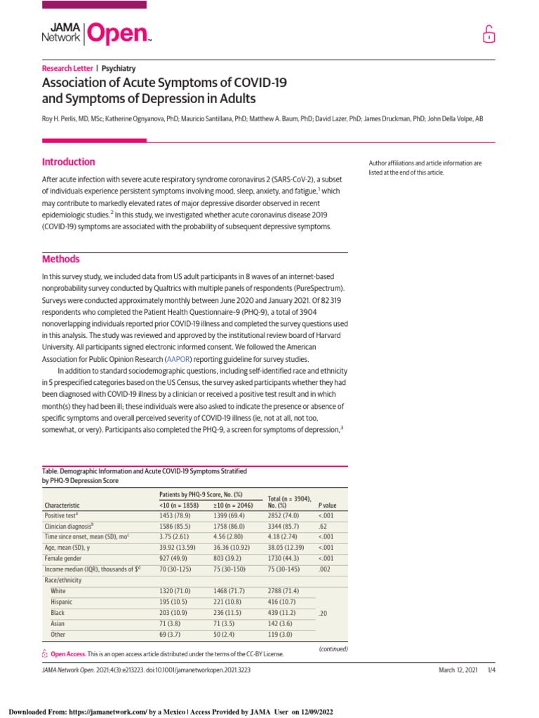 COVID-19 Symptoms and Depression Link | PDF | Major Depressive Disorder ...