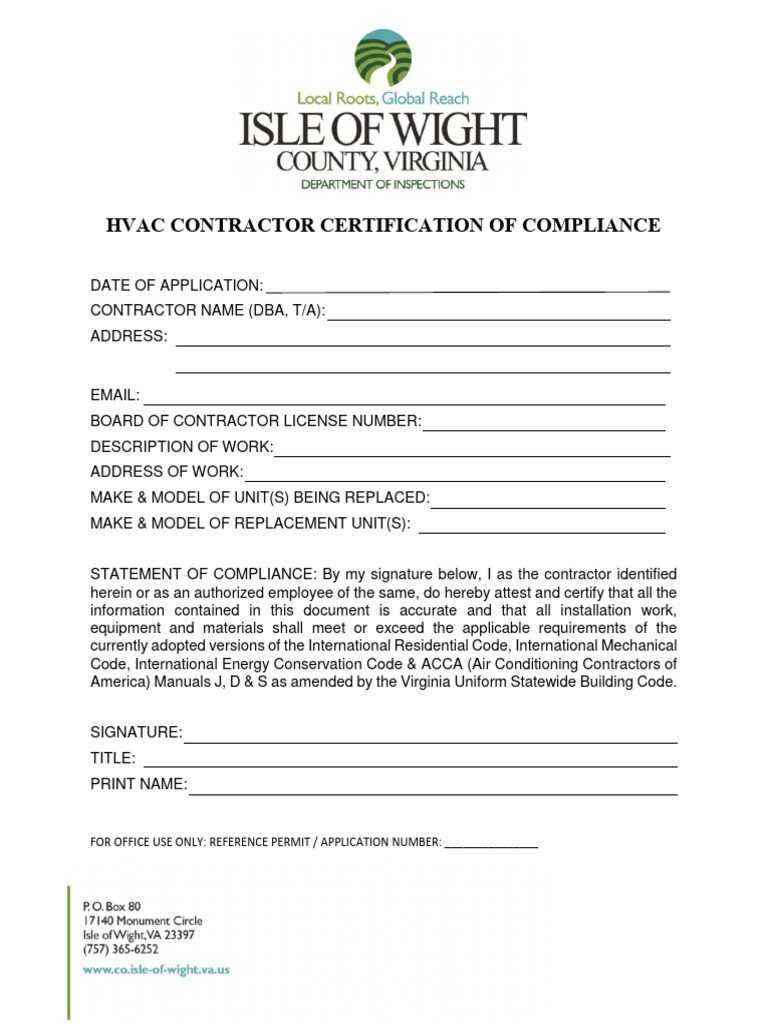 HVAC Certification Form PDF