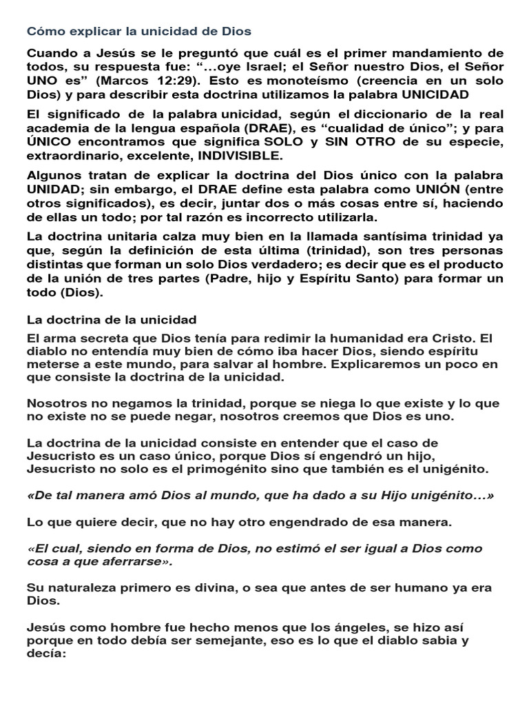 Cómo Explicar La Unicidad De Dios Pdf Dios Jesús
