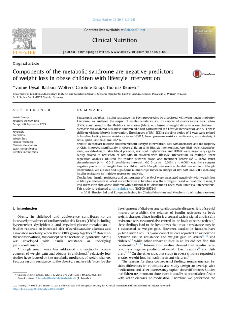 Components of The Metabolic Syndrome Are Negative Predictors of Weight ...
