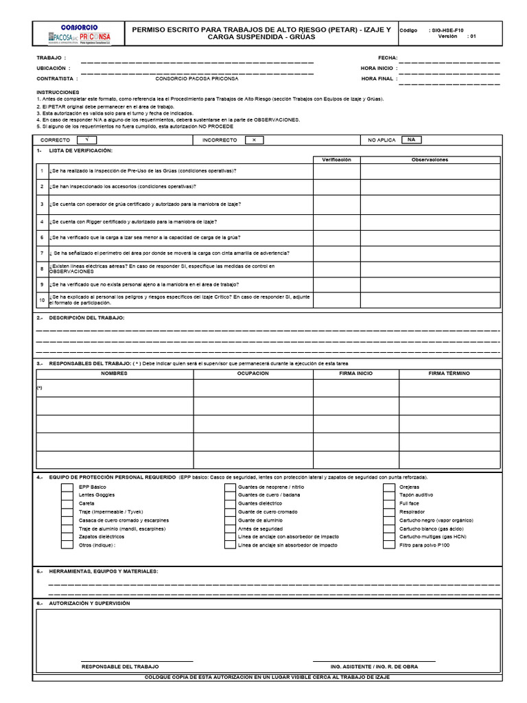 Permiso para Trabajos de Izaje Seguro | PDF