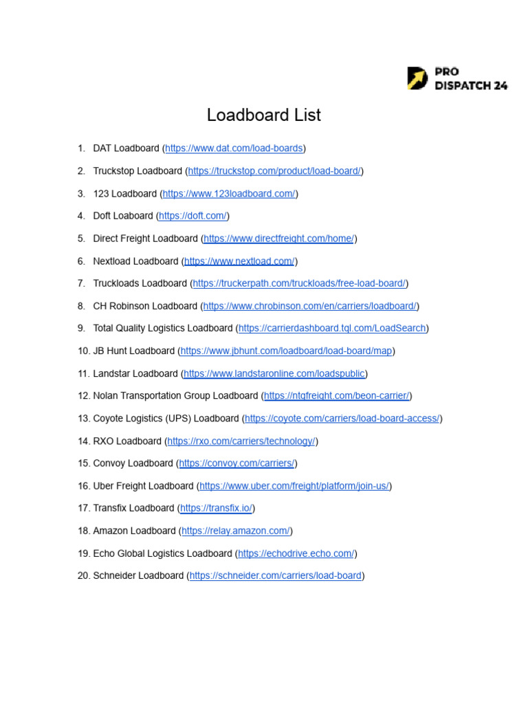 Top 20 Loadboards for Freight Carriers | PDF
