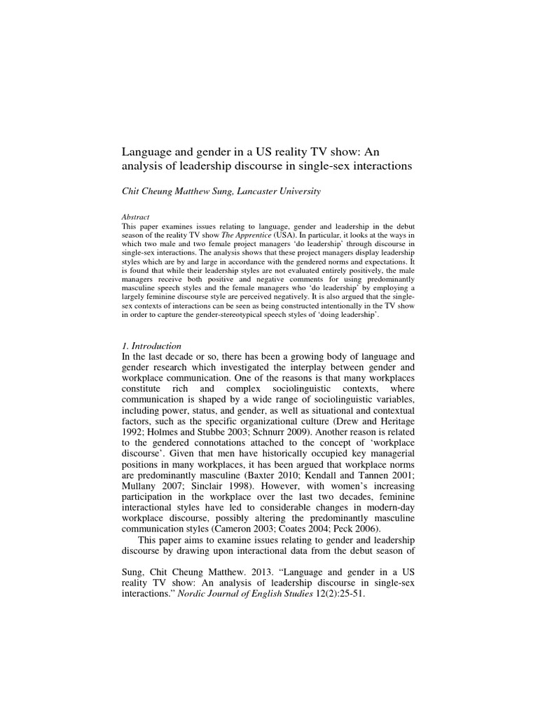 Language and gender in a us reality tv show an analysis of leadership