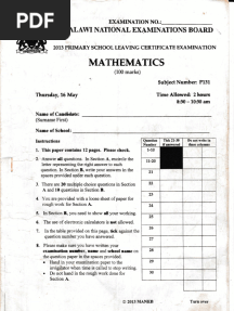 2013 Pslce Mathematics
