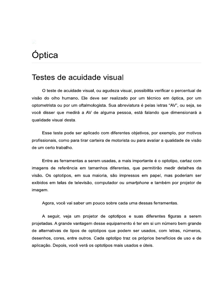 Testes de Acuidade Visual | PDF