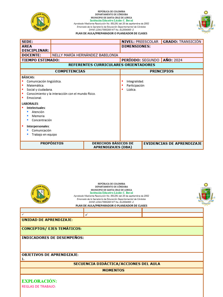 Plan de Aula Preescolar 2024 | PDF | Educación de la primera infancia ...