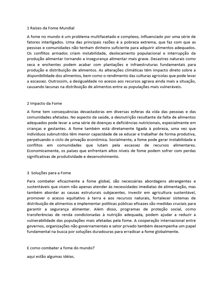 Raízes Da Fome Mundial A Fome No Mundo É Um Problema Multifa | PDF ...