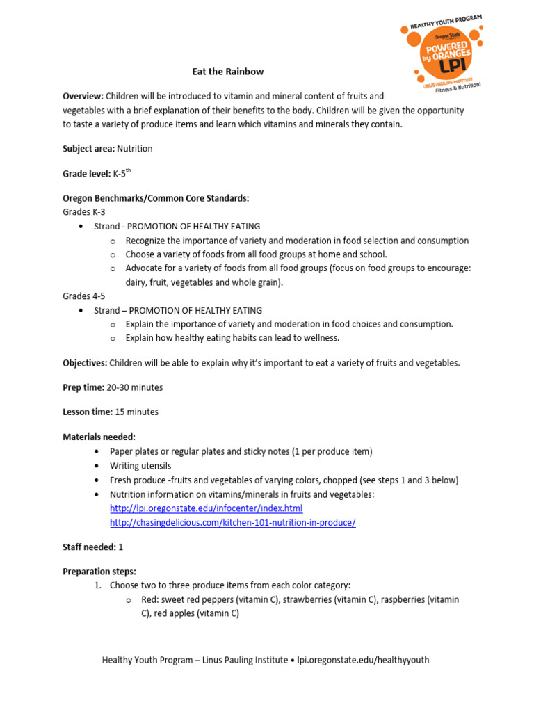 Eat The Rainbow Pdf Foods Vitamin