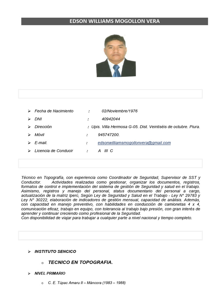Perfil Profesional de Edson Williams Mogollón | PDF | Negocios ...