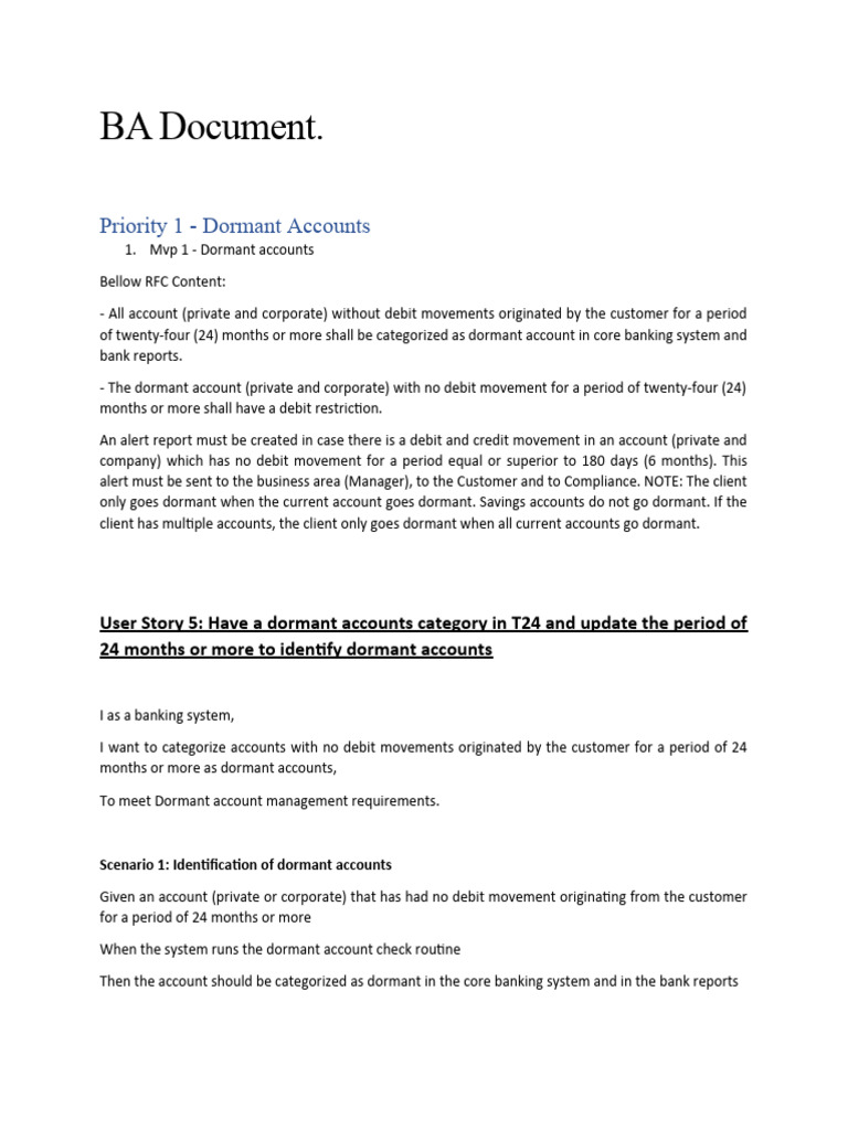 Dormant Account With BA Test Cases PDF Transaction Account Debits