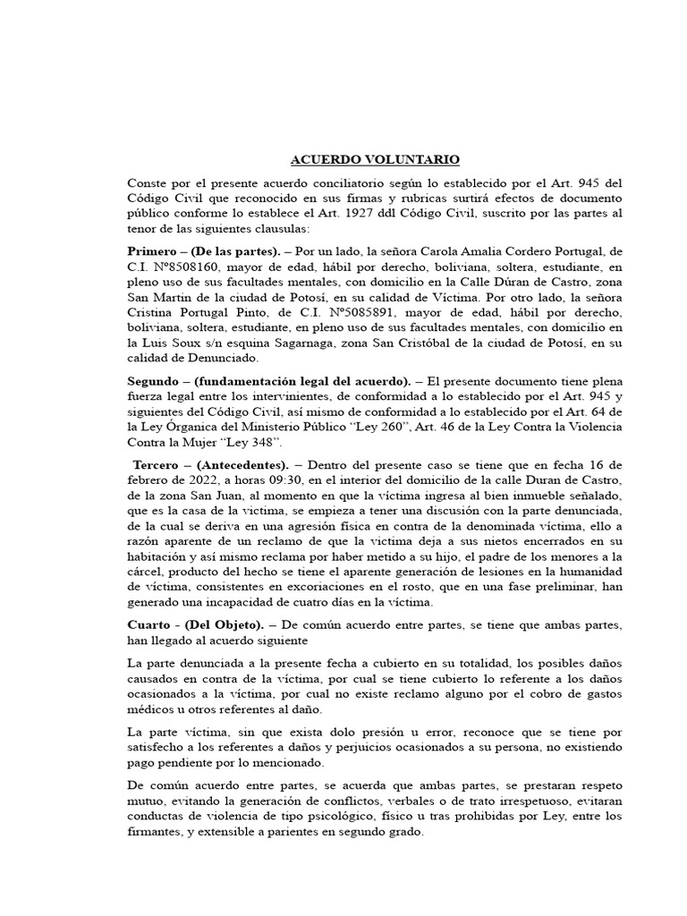 Acuerdo Conciliatorio entre Partes en Potosí | PDF | Justicia | Crimen ...