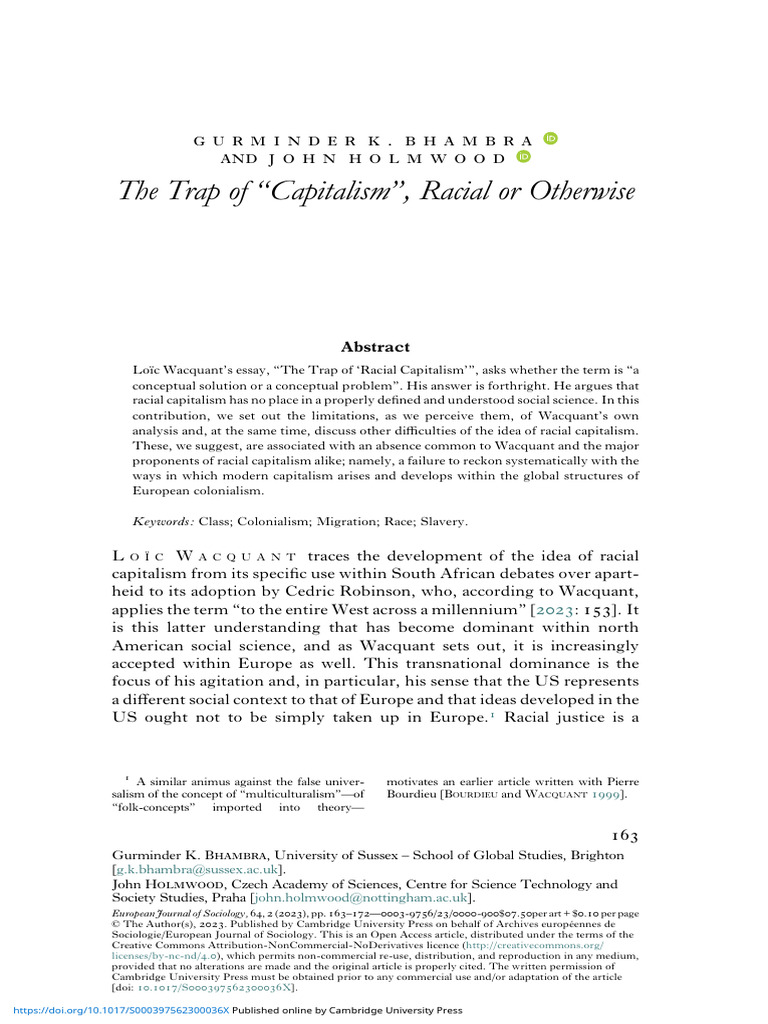 Rethinking Racial Capitalism's Limits | PDF | Capitalism | Sociology