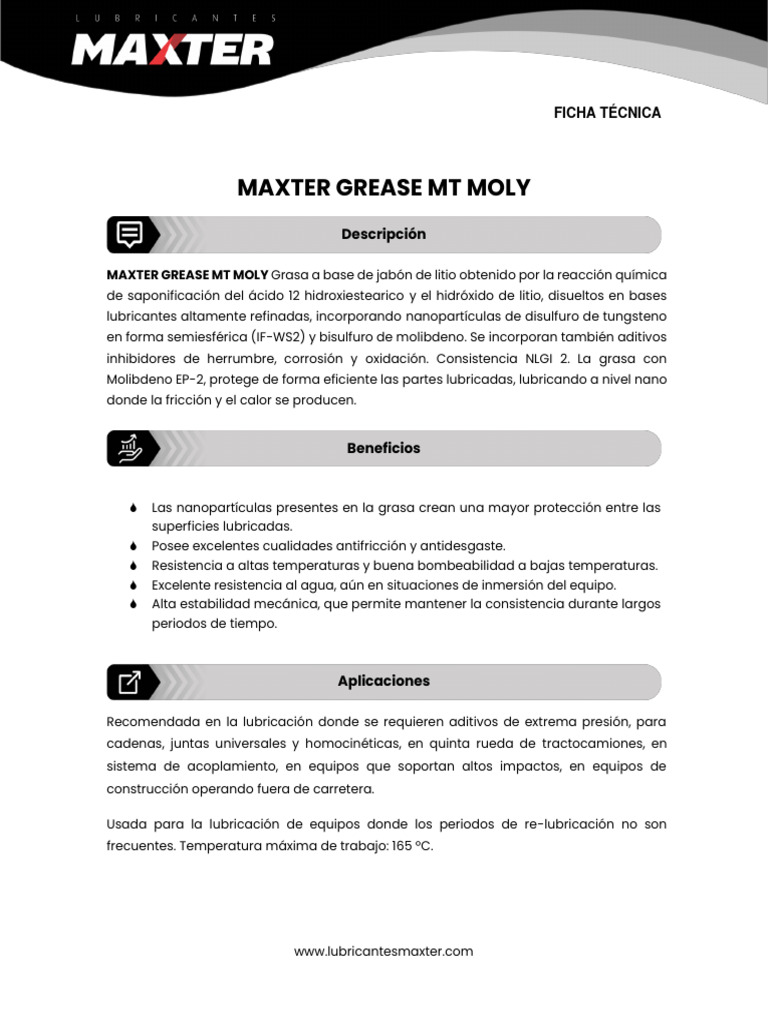 Grasa Maxter MT Moly: Alta Protección y Rendimiento | PDF | Sustancias ...