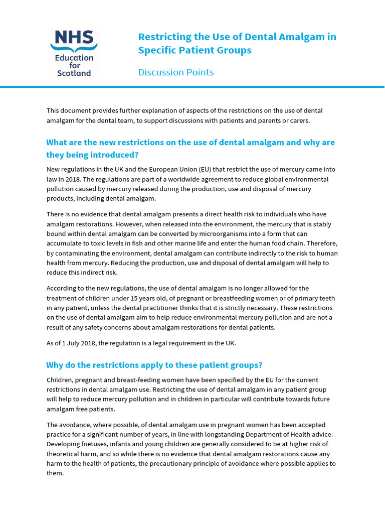 SCDEP AMALGAM GUIDELINES PDF Dentistry Mercury (Element)