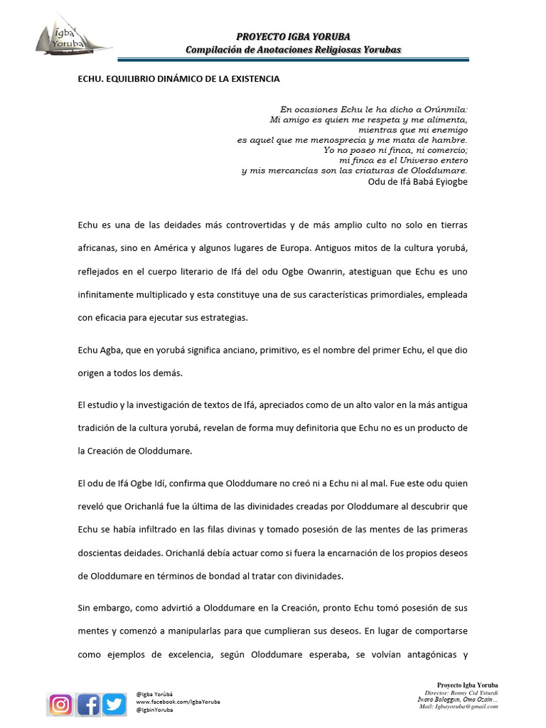 Echu: Deidad Yoruba y su Influencia | PDF
