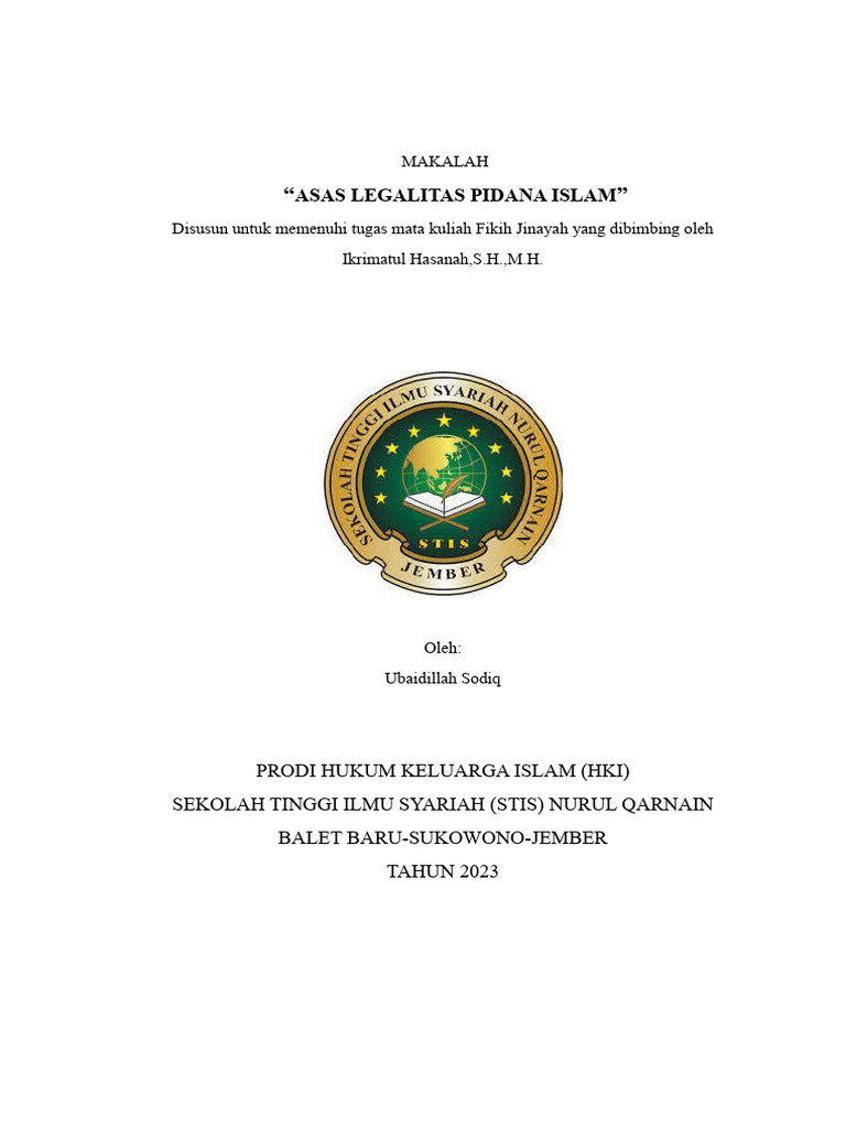 Asas Legalitas dalam Hukum Pidana Islam | PDF
