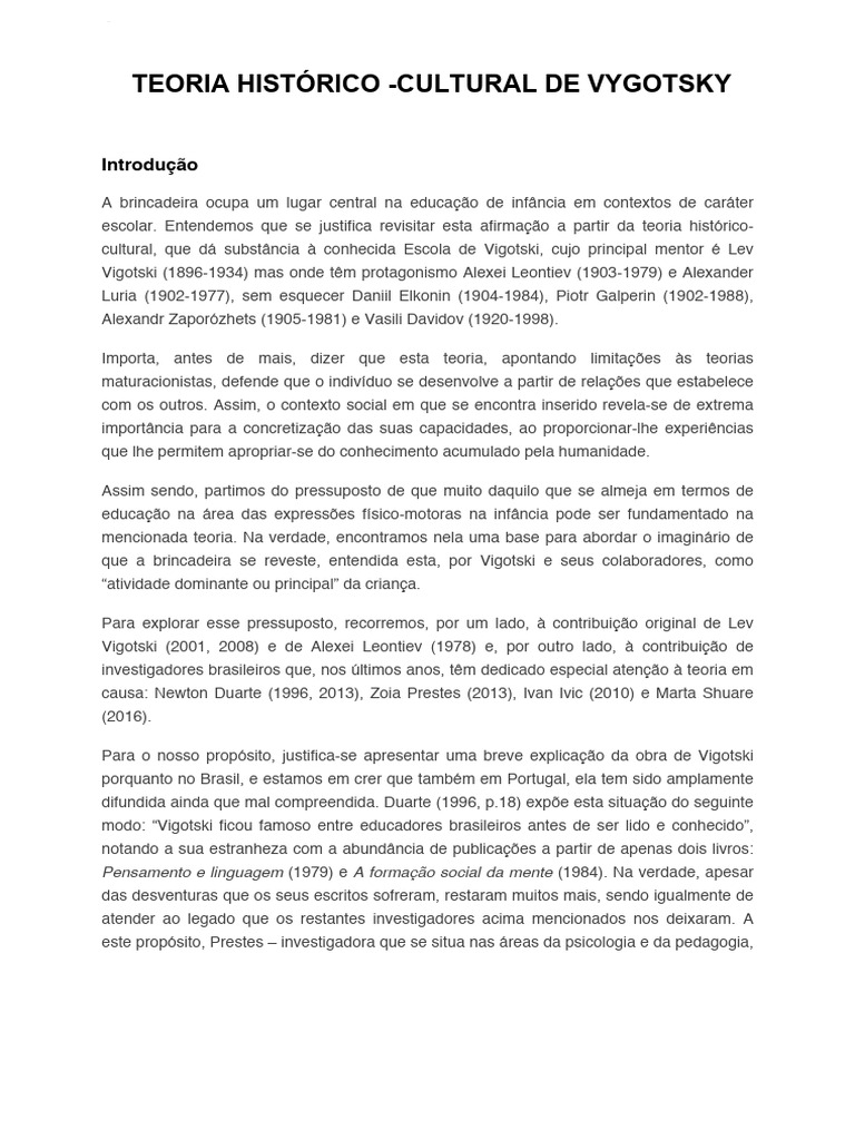 Brincadeira e Teoria de Vygotsky na Educação | PDF | Aprendizado ...