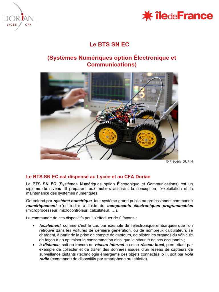 BTS SN EC : Formation et débouchés | PDF | Électronique | Internet des ...