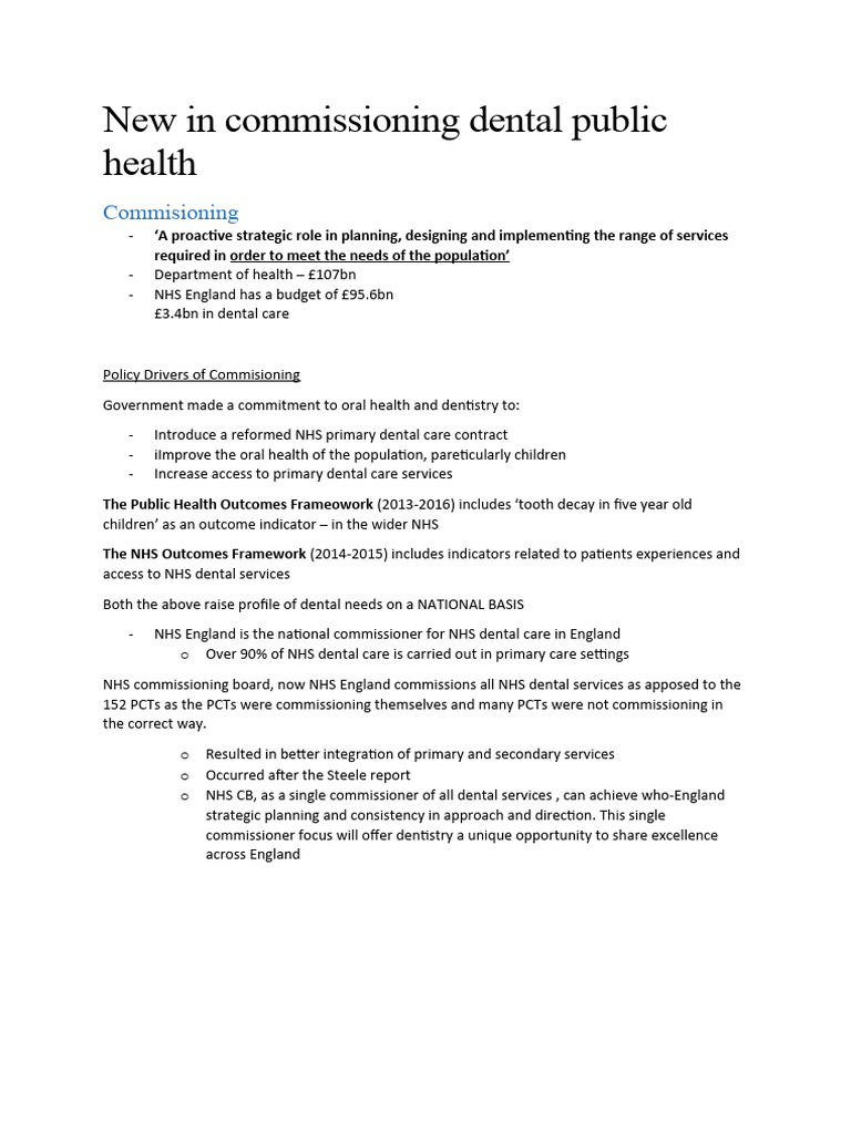Commissioning in Dental Public Health | PDF | Dentistry | National ...