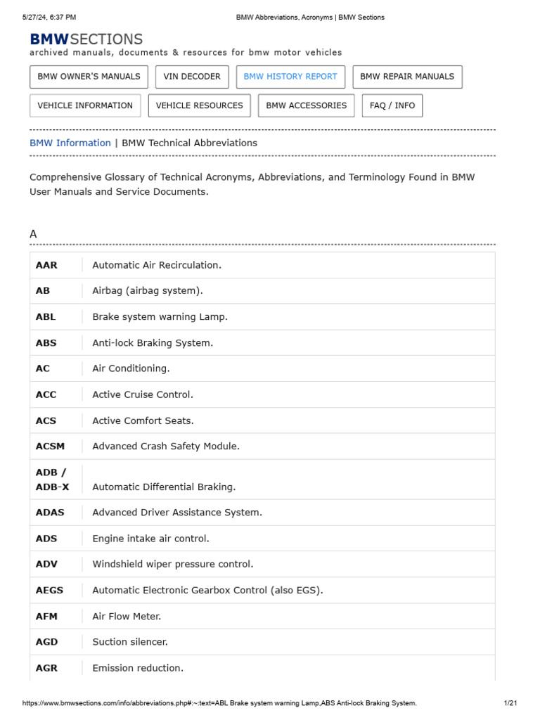 BMW Abbreviations, Acronyms - BMW Sections | PDF | Anti Lock Braking ...