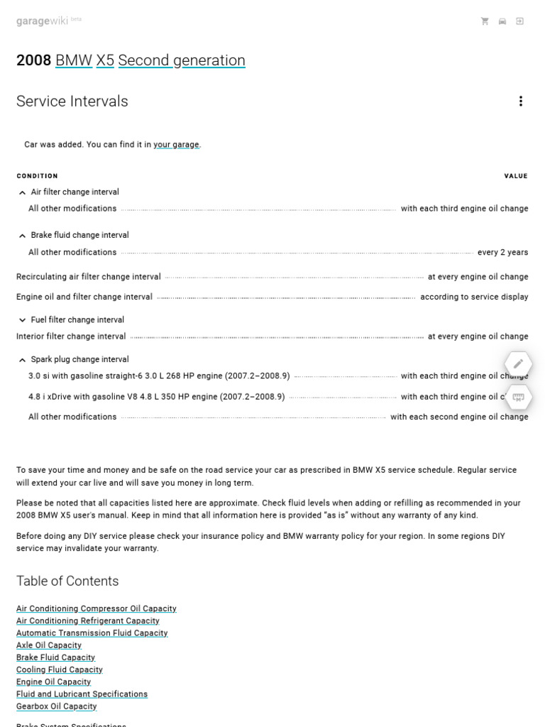 2008 BMW X5 Service Intervals - Garage - Wiki | PDF | General Motors ...