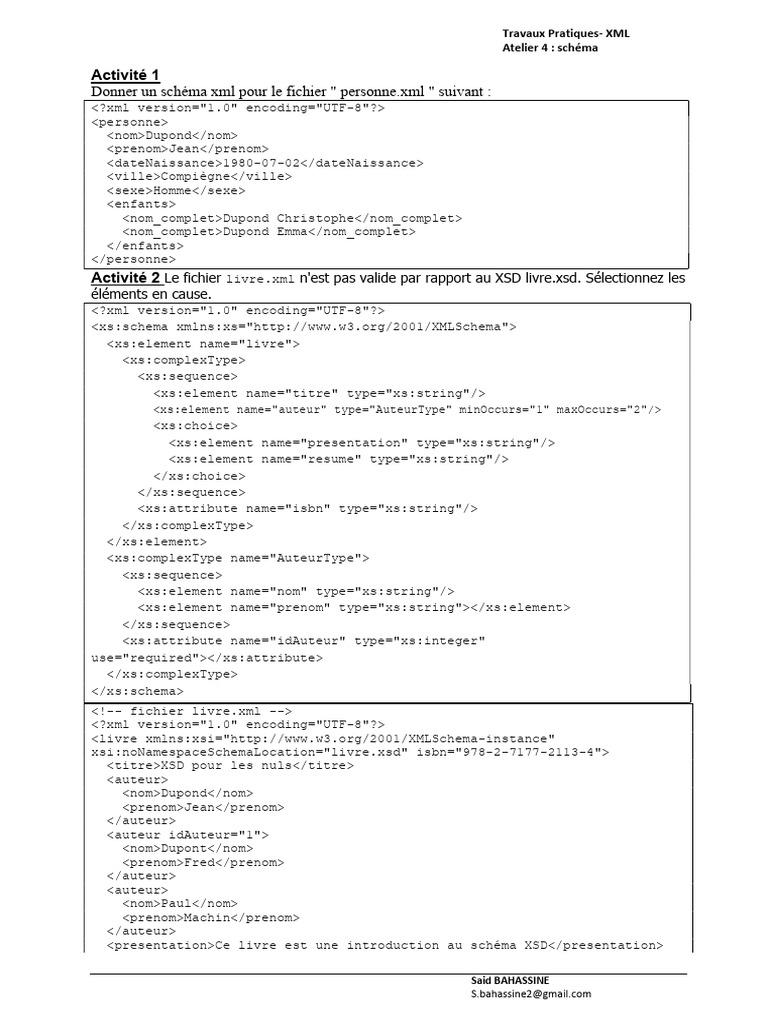 Pratique XML: Schémas et Validations | PDF | Xml Schema | World Wide ...