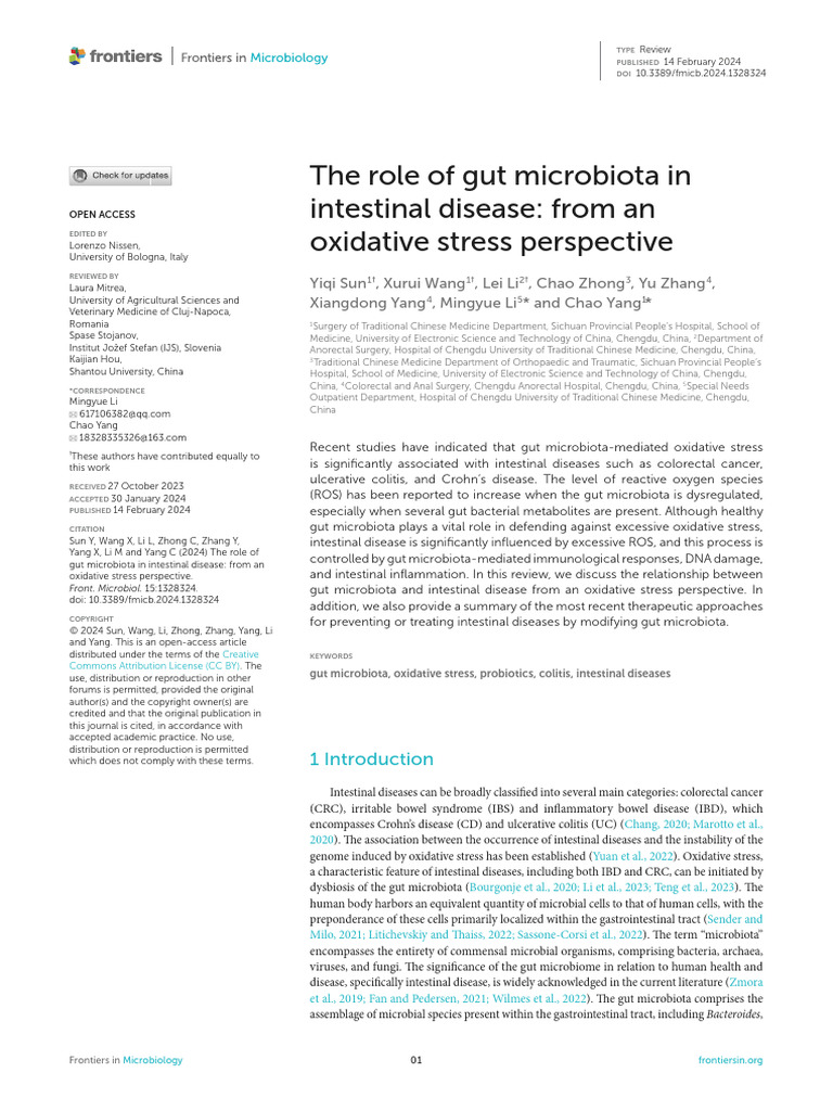 Sun Y. Et Al. 2024 The Role of Gut Microbiota in Intestinal Disease ...
