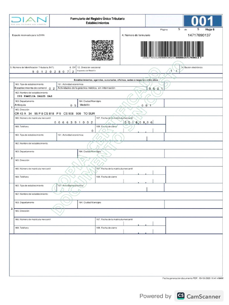Rut Ips Familia Salud Sas | PDF
