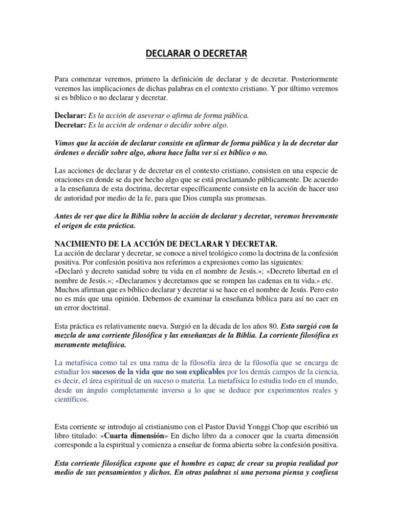 Decretar y declarar en la Biblia | PDF | Teología de la prosperidad ...