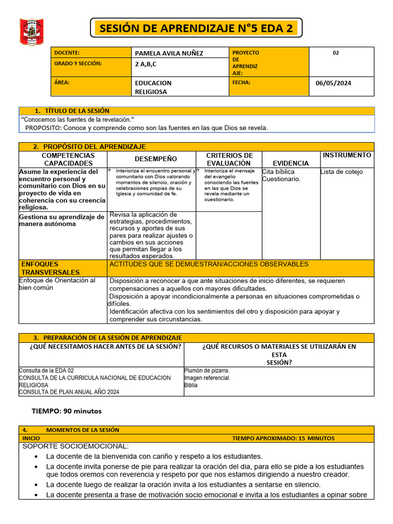 Sesión de Aprendizaje 5 Eda 2 Segundo Año | PDF | Aprendizaje | Plan de ...