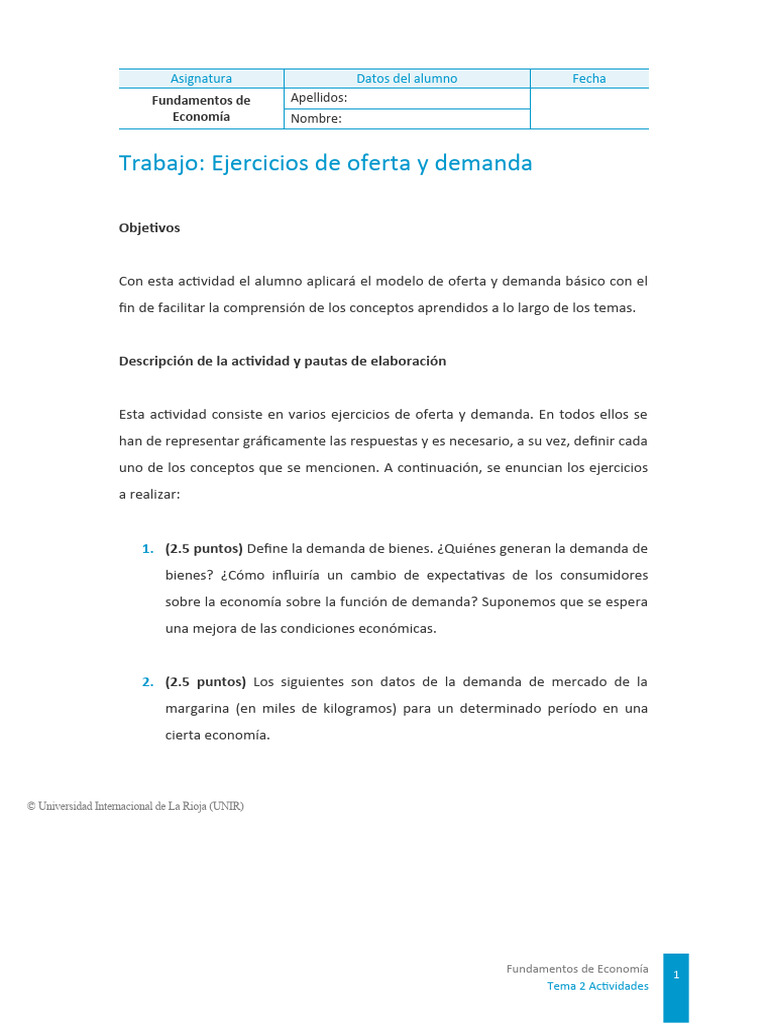 Ejercicios de Oferta y Demanda en Economía | PDF | Oferta (economía ...