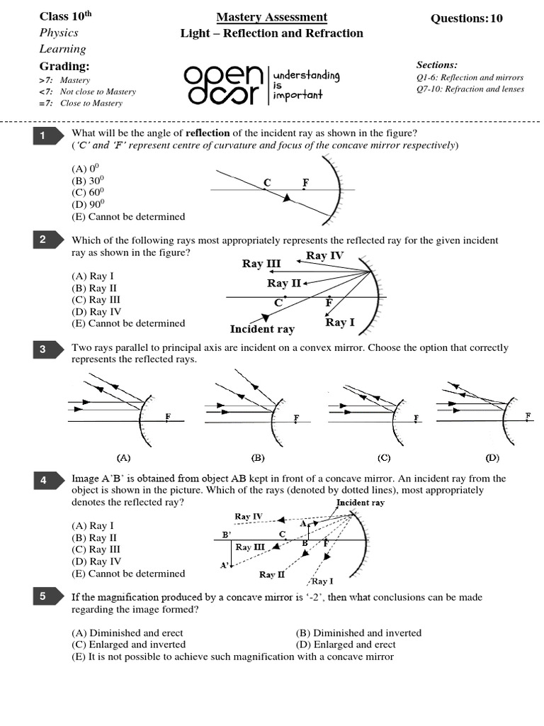 Light Reflection and Refraction Quiz | PDF | Reflection (Physics) | Optics