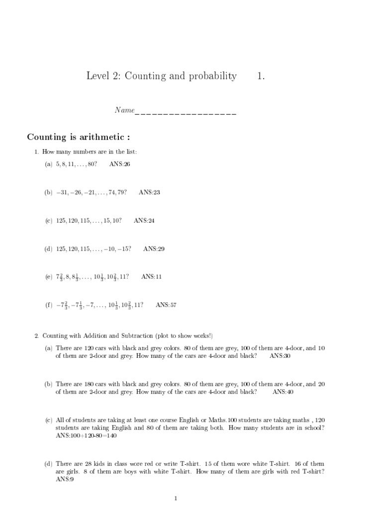 Level 2 Counting & Probability Exercises | PDF | English Language ...