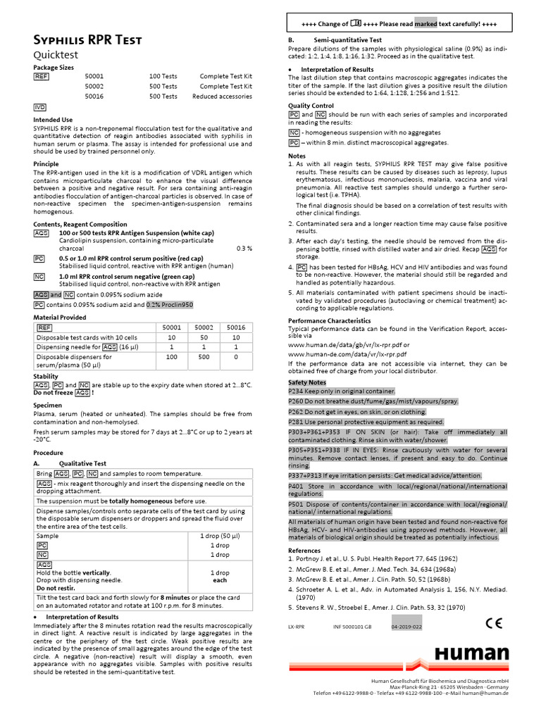 RPR Test Procedure and Interpretation | PDF | Immunology | Clinical ...