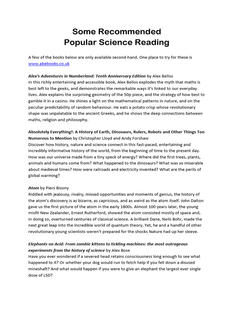 Some Popular Science Recommended Reading For KS3 and KS4 | PDF | Science