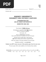 160.102 Linear Mathematics - Massey - Exam - SEMESTER ONE 2019