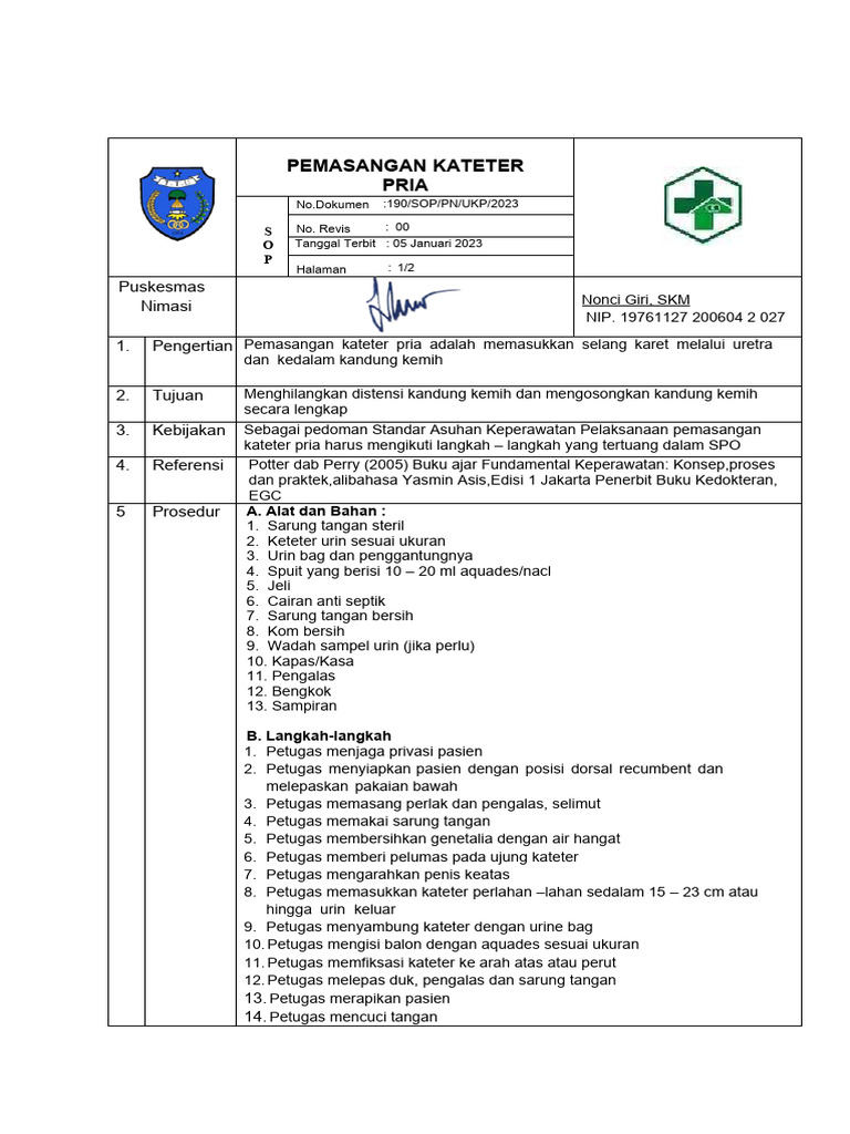 Prosedur Pemasangan Kateter Pria | PDF