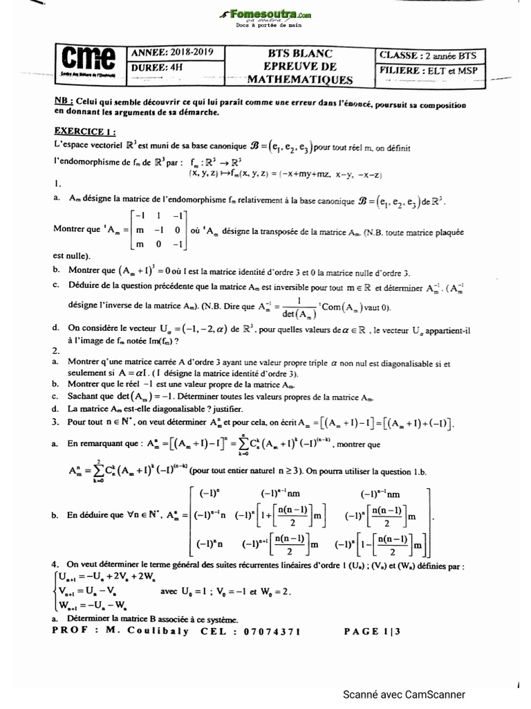 BTS 2019 Mathématique Et Corrigé | PDF
