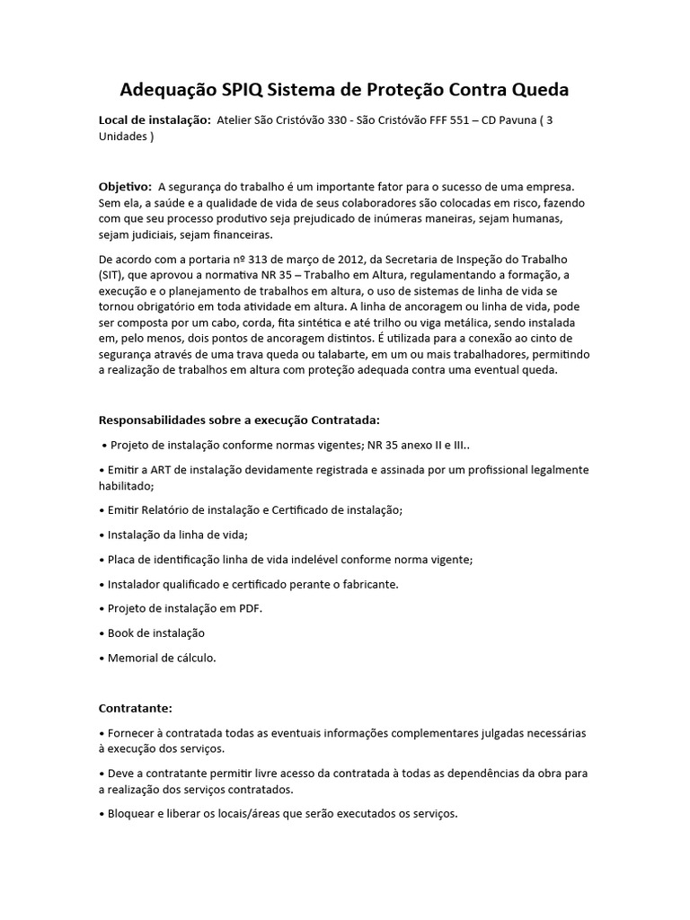 Adequação do Sistema SPIQ em Altura | PDF | Vida