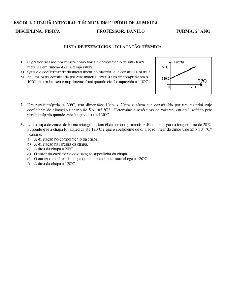 Exercícios sobre Dilatação Linear | PDF